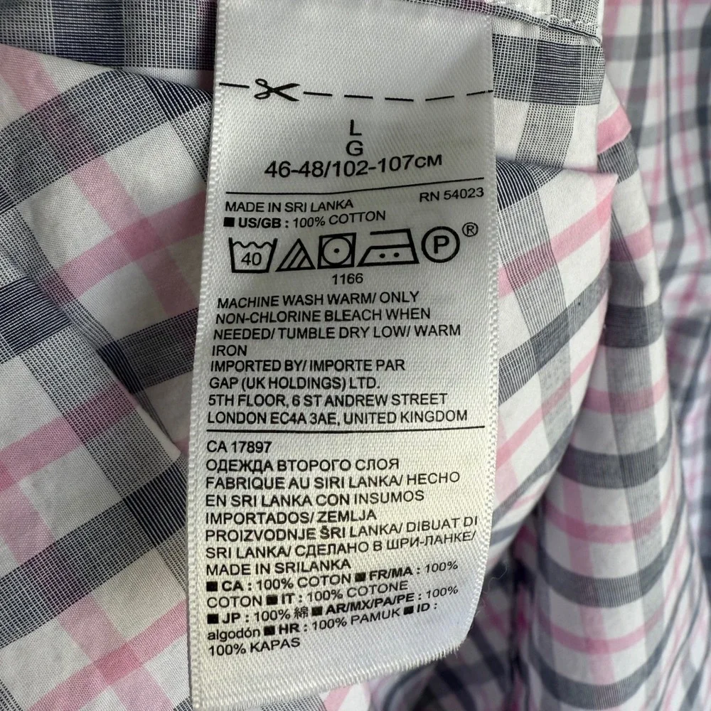 BANANA REPUBLIC 'Grant Fit' Supima Cotton‎ Gray Pink Plaid Mens Button Down, L